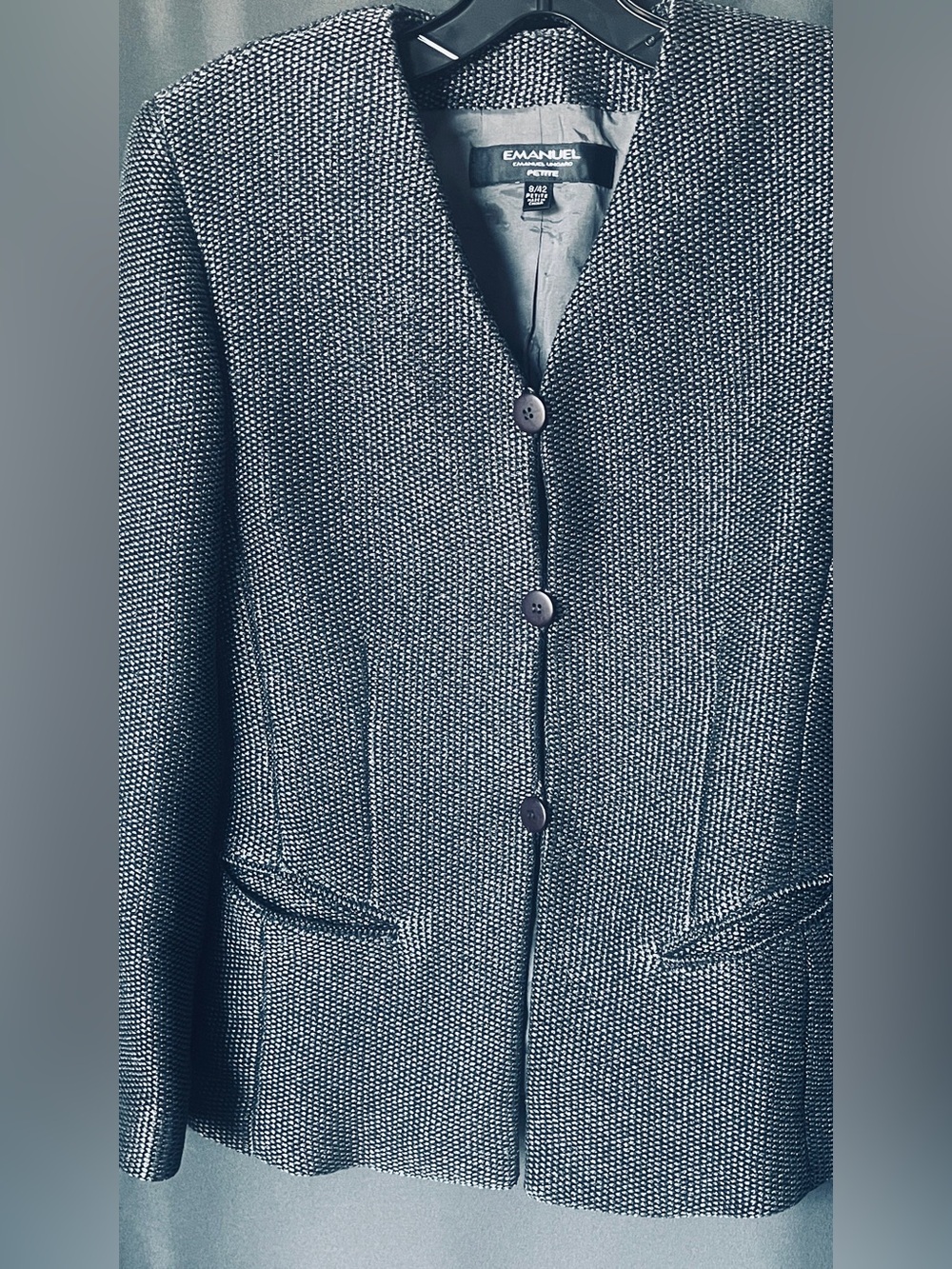 EMANUEL UNGARO  Wool-Blend Textured Black Jacket/suit